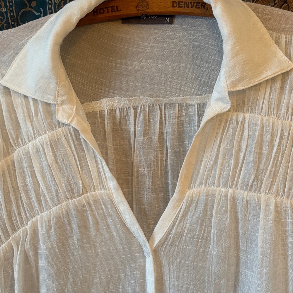 Adorable White Sheer Blouse with Ruffle Sleeves - Picture 7 of 8